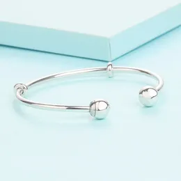 Bracelets de charme 925 en argent sterling ouvert bracelet lisse avec boules à vis pour femmes ajustement perles européennes bijoux