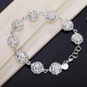 Bracelets de charme 925 Sterling Silver Rose Flower Bracelet pour femmes Mode Mariage Engagement Party Bijoux