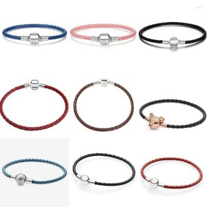 Pulseras con abalorios, pulsera de cuero trenzado turquesa con cierre de concha marina de Plata de Ley 925 para mujer, joyería colorida DIY