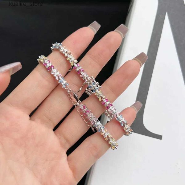 Bracelets de charme 925 en argent Sterling femme coloré zircone fleur de pêche bijoux de mode en gros L240322