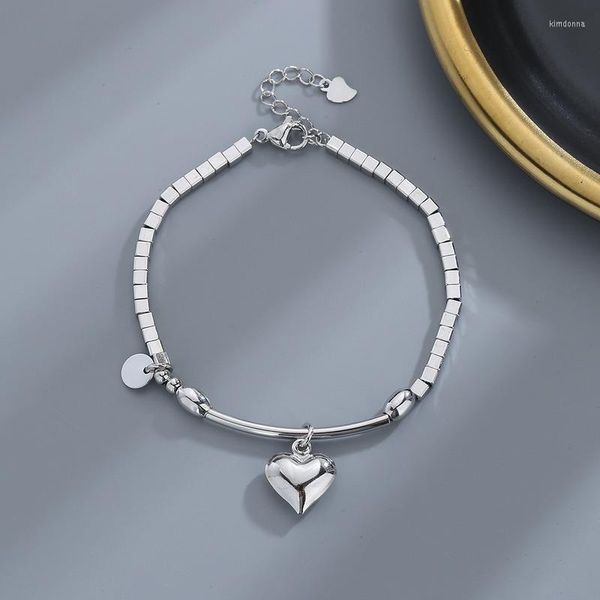 Bracelets porte-bonheur A Girl'baby carré perlé pour les femmes gland en forme de coeur Bracelet 2023 mode coréenne couleur argent bijoux