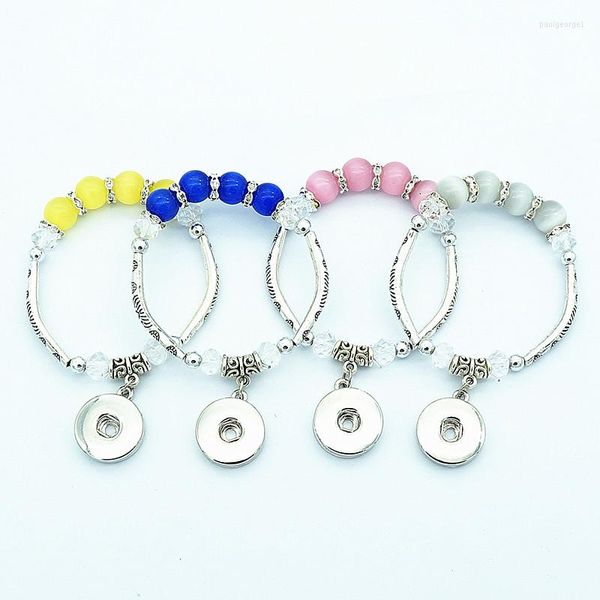 Bracelets de charme AB0054 Mode Charme Coloré Beauté Perles Argent Couleur Snap Bracelet Élastique Fit 18MM Boutons Bijoux En Gros