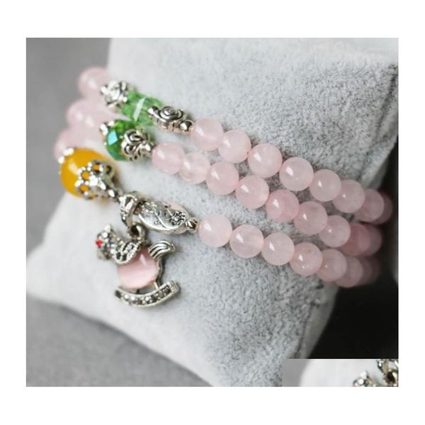 Bracelets De Charme Accessoire Artisanat 6Mm Rose Bracelet Opale Cheval Petit Pendentif Cristal Vert Bijoux Mtilayer Chaîne Collier Pierre Goutte Dhnfk