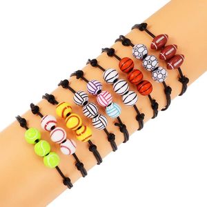 Bedelarmbanden Acryl Kraal Sport Bal Armband Zwart Wax Touw Ketting Aanpassen Unisex Aandenken Mode Jeugd Sieraden Basketbal Honkbal