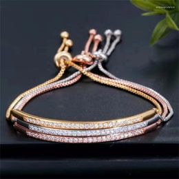 Bracelets de charme Bracelet réglable Bracelet pour femmes Captivate Bar Slider Brillant CZ Zircons Rose Or Couleur Bijoux Pulseira Feminia