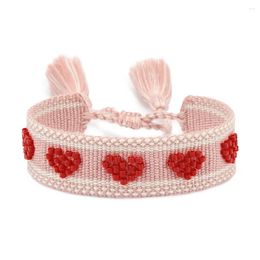 Bracelets de charme réglable coeur conception bohême tissé à la main gland perlé couples bracelet cadeau pour amant elle