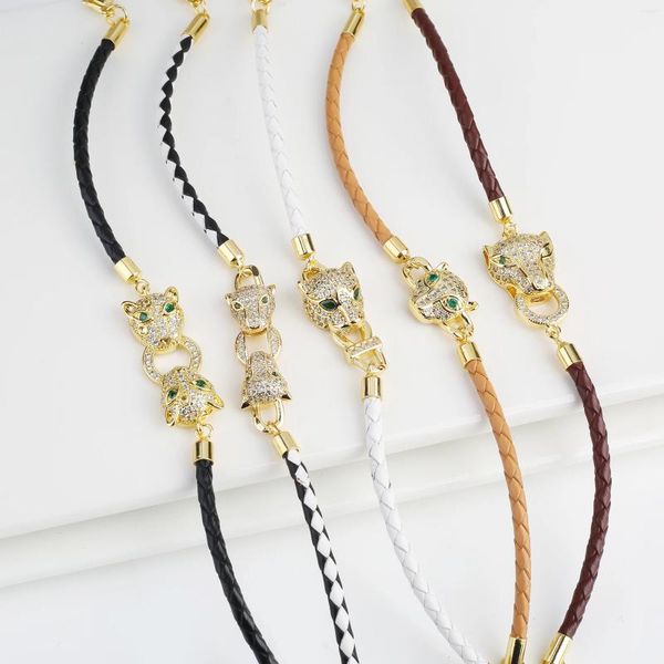 Bracelets à charme corde en cuir réglable tressé zirconi animal léopard têtes bracelet mode pour homme femme fête bijourie cadeau
