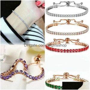 Bracelets De Charme Réglable De Luxe 4Mm Cubique Zircone Tennis Ice Out Chaîne Bracelet En Cristal Pour Les Femmes Or Rose Couleur Diamant Goutte De Dhjsk