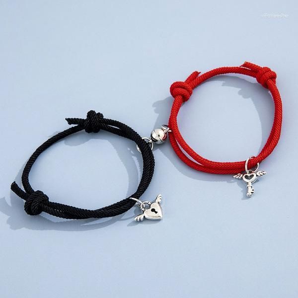 Bracelets à breloques Bracelet magnétique réglable pour les couples petit ami et petite amie amour lune étoile relation