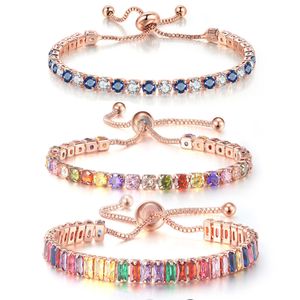 Charm Bracelets Ajustable Multicolor Tenis Para Mujeres Damas Boda Arco Iris Colorido Zircon Pulsera Cadena de Mano Joyería DZH043 230411