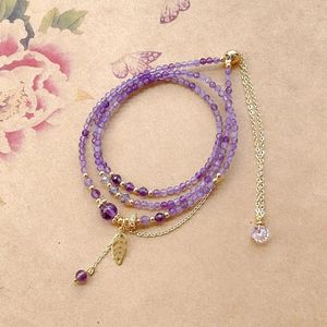 Pulseras de encanto Pulsera de amatista natural ajustable con cuentas pequeñas Corte geométrico de lujo Joyería de cristal púrpura Elegante cadena de mano para