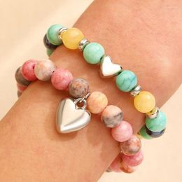 Bracelets de charme bracelet en pierre pastel réglable avec pendentif cardiaque et cordon tressé pour les couples