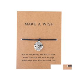 Bedelarmbanden verstelbare touwarmband Lucky Black String Make a Wish Paper Card Love Tree Elephant Sieraden Gift voor vrouwen Men Men Dro Otstg