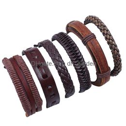 Bracelets de charme Bracelet en cuir tressé réglable Set MTI couche Wrap bracelet bracelet manchette femmes hommes bijoux de mode et Dhavp