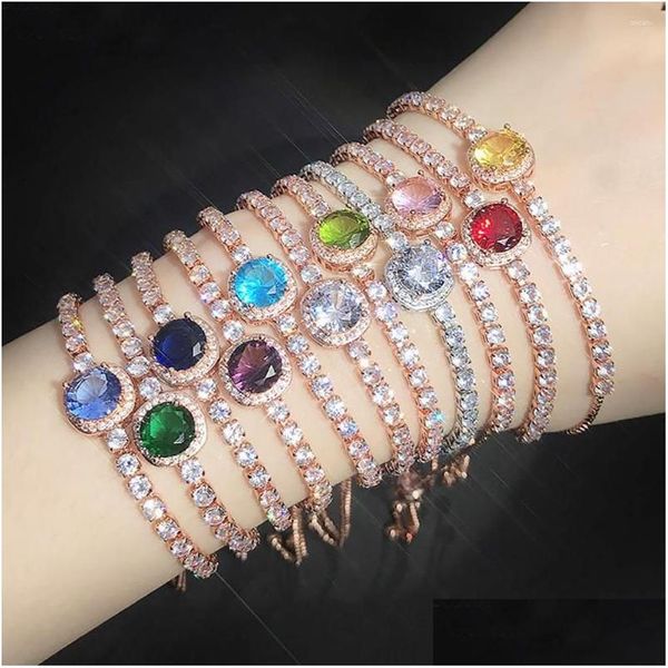 Pulseras de encanto Boda ajustable Exquisito Colorf Crystal para mujeres Cadena de circonía de lujo Handal Girls Compromiso Joya Drop Dhfoy