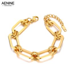 Bracelets de charme Aenine en acier inoxydable géométrique cubain lien chaîne bracelet pour femmes hommes plaqué or bijoux de mode ab23067 230821