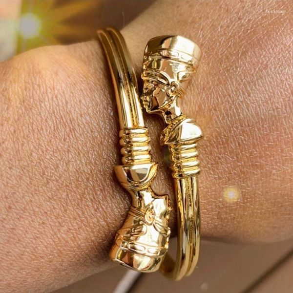 Bracelets porte-bonheur bijoux africains reine égyptienne Néfertiti pour femme or acier inoxydable Vintage réglable bracelet cadeauxCharme charmeCharme Lars
