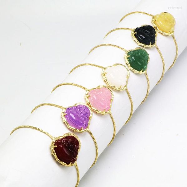 Pulseras con dijes Ágatas Jades Buda Cadena de color dorado Multicolor Calcedonia Cuarzo Pulsera de piedra para mujeres Femme Reiki Curación Budismo