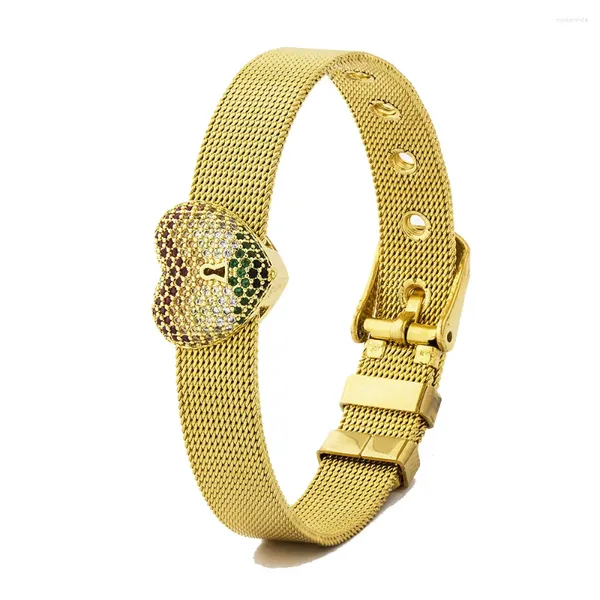 Bracelets de charme Aibef coeur forme colorée strass de ramiage coloré en acier inoxydable zircone bracelet watch bracelet bijoux féminin fille anniversaire