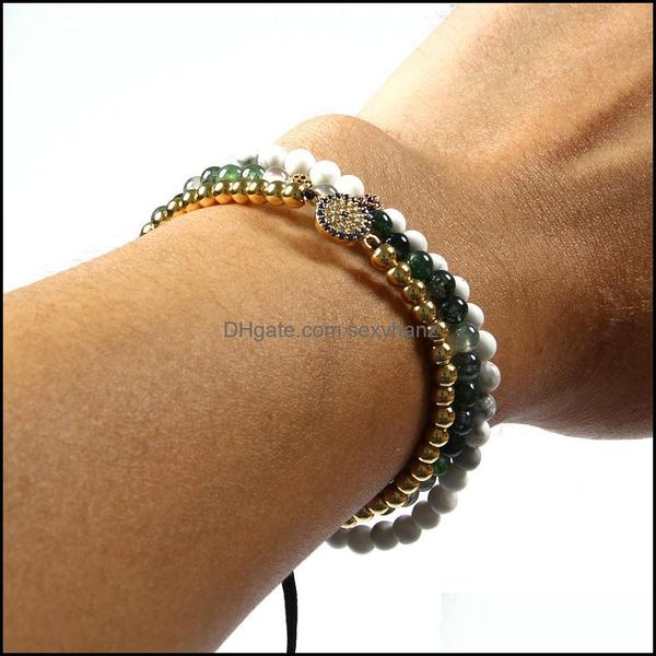 Pulseras con dijes Ailatu Joyería de moda Venta al por mayor 10 Unids / lote 4Mm Cuentas de cobre con Micro Pave Blue Cz Eye Connector Rame Pulsera Regalo Dhr6U