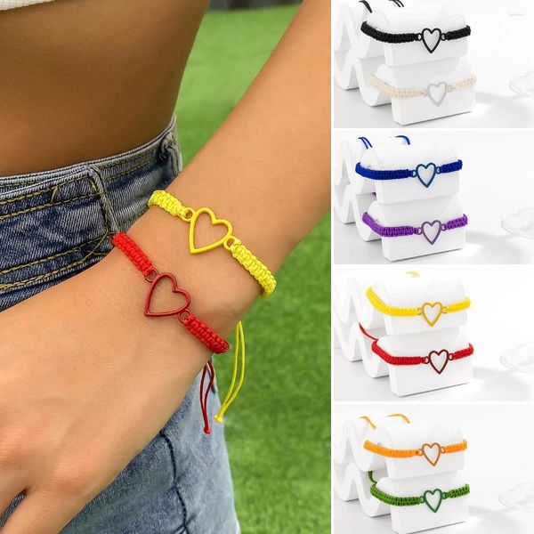 Bracelets de charme Ailodo 2 PCS / Set Heart Sheet for Women Men Handmade Corde Chain Fashion Bijoux Ajustement Bijoux Girls Gift 2024
