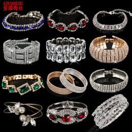 Bedelarmbanden ainameisi mode vrouwen kristal bruiloft armbanden vol glanzende bruid love link chain armband sieraden 230411