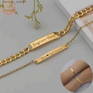 Bedelarmbanden Akizoom Punk Graveren Naam Aangepaste Armbanden Goud Kleur Roestvrij Staal Dikke Handketting Aangepaste Paar Mannen Vrouwen Sieraden GiftL231214