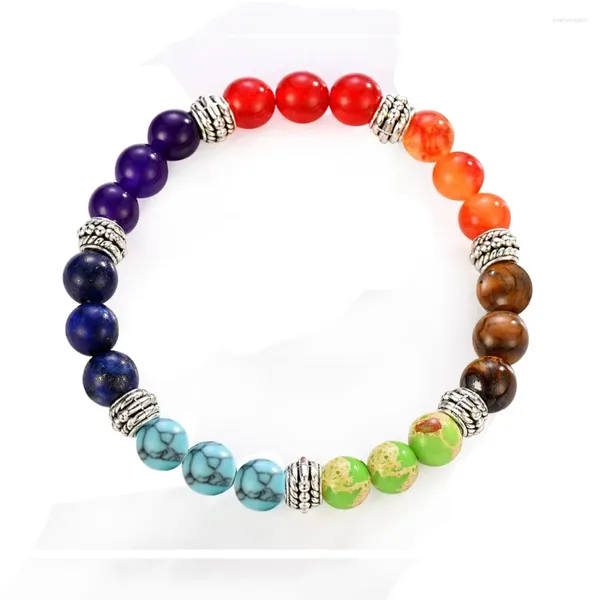 Pulseras de encanto Todas las cuentas de piedra natural 7 Pulsera de chakra para mujeres Yoga Buda Budismo Joyería Jugador Pequeño Grande 2 tamaños