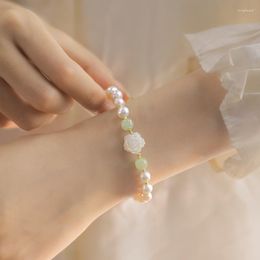 Bracelets de charme allme mignon 14k plaque en or Green Green Stone Blanc Blanche Blanche Rose Fleur d'eau douce Perle Perle Femmes