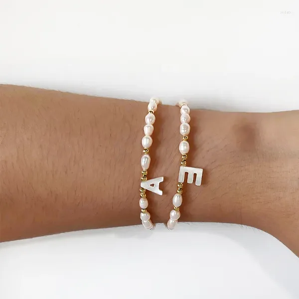 Bracelets de charme ALLME Simple Barque Perle d'eau douce Bracelet de perles pour femmes Blanc Naturel Shell Lettre Strand Accessoires