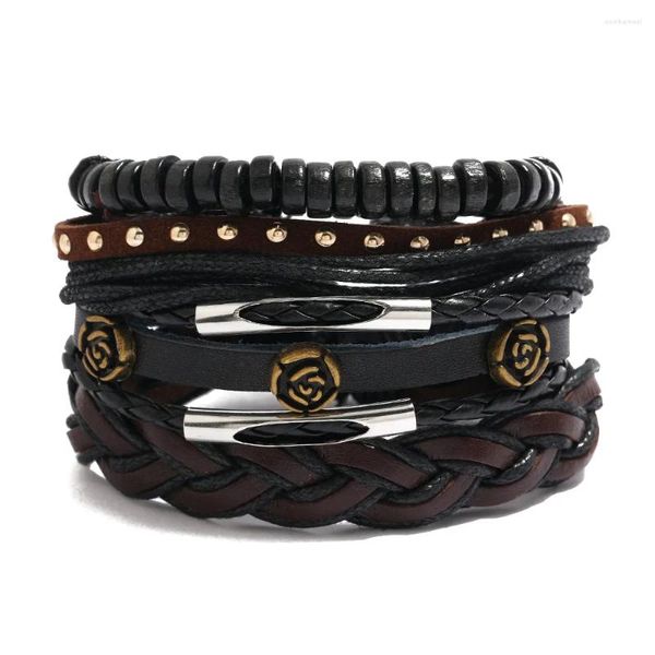 Bracelets de charme Bracelet en cuir multicouche en alliage en alliage