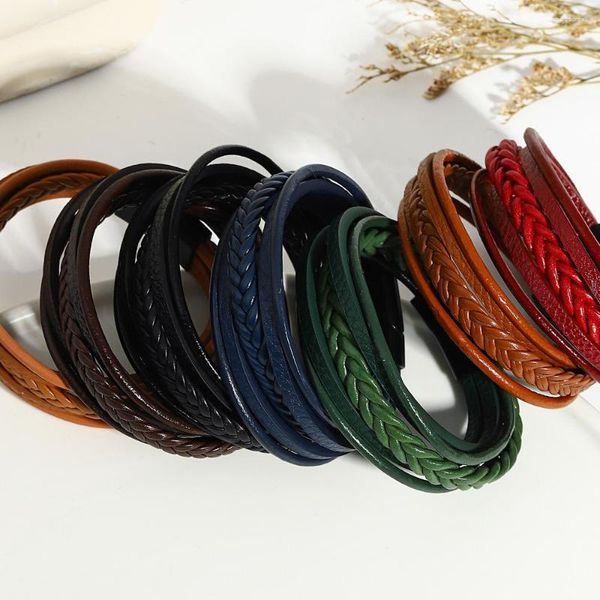 Bracelets Charm Allyes brazalete de cuero trenzado clásico para hombres Mujeres de alta calidad envoltura multicapa Joyería unisex