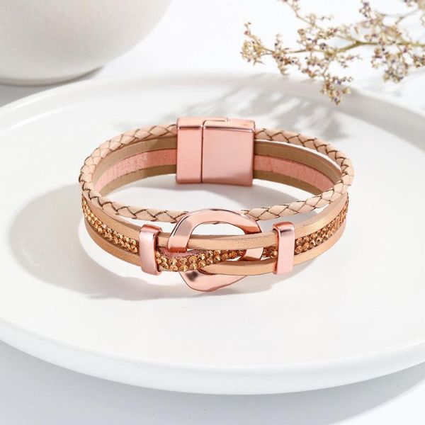 Bracelets de encanto Allyes Fashion Geométrica Círculo Pulsera para mujeres Regalo de joyería de cuero con cadena de cristal multicapa multicapa