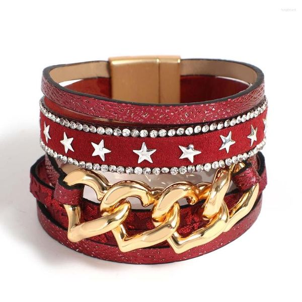 Bracelets porte-bonheur ALLYES mode Punk étoile Bracelet en cuir pour femme Boho creux coeur multicouche large enveloppement saint valentin cadeau