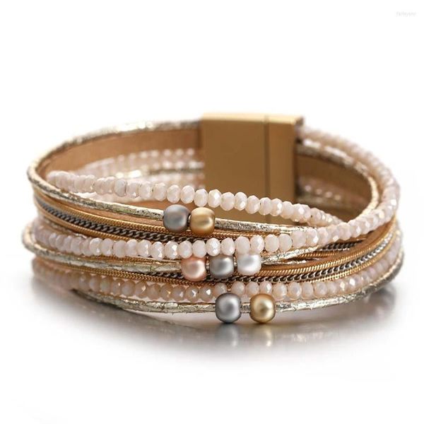 Bracelets porte-bonheur ALLYES perles en métal Bracelet en cuir pour femmes chaîne en cristal multicouche croix bandes minces Wrap fête bijoux cadeau