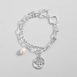Bracelets de charme Allyes Arbre de vie Perle Pendentif Bracelet pour femmes Rétro Multicouche Ovale Perlé Argent Couleur Chaîne Bijoux