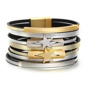 Bedelarmbanden Allyes Trend Punk Stars Lederen armband voor vrouwen Men Twee toon metalen buis Meerlagige wrap brede sieraden