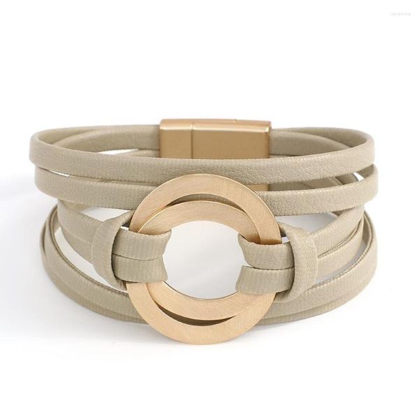 Bracelets porte-bonheur ALLYES Bracelet en cuir Double cercle en métal à la mode pour les femmes fermoir magnétique Simple multicouche Bracelet bijoux