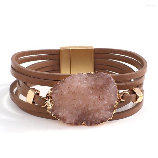 Bracelets porte-bonheur ALLYES Vintage grand Bracelet en cuir de pierre naturelle pour les femmes bohème Simple multicouche Wrap bracelets bijoux