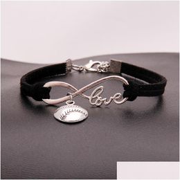 Bracelets de charme Infinity de softball américain pour les femmes Love Love Baseball Veet String Corde enveloppe Brangle Fashion Sports Bijoux Gift Dropr Dhpyr