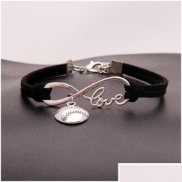 Pulseras de encanto American Softbol Infinito para mujeres Hombres Amor Béisbol Veet Cuerda Cuerda Wrap Brazalete Moda Deportes Joyería Regalo Gota DHCMZ