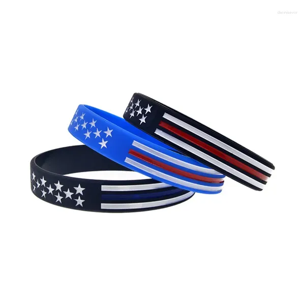 Pulseras de encanto American Star Stripe Bandera Pulsera de silicona Tamaño adulto 3 PCS