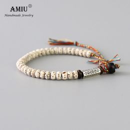 Bracelets à breloques AMIU Bouddhiste tibétain Fil de coton tressé Bracelet de nœuds porte-bonheur Perles Bodhi naturelles Sculpté Amulette Bracelet fait main pour hommes 230410