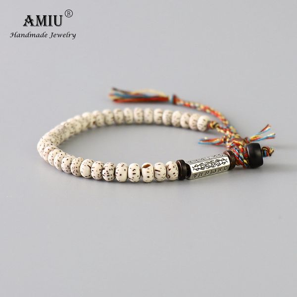 Bracelets de charme Amiu tibétain bouddhiste tressé fil de coton noeuds chanceux bracelet naturel Bodhi perles sculpté amulette Bracelet fait à la main pour hommes 230215