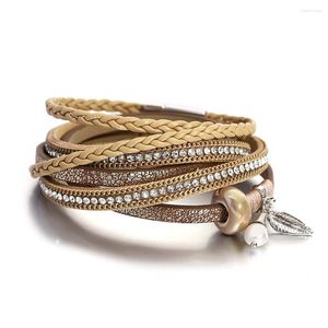 Bracelets de charme Amorcome Bohème Perles En Céramique Feuille Perle Pour Femmes Tressées Longue En Cuir Bracelet Femme Fête Bijoux Cadeau