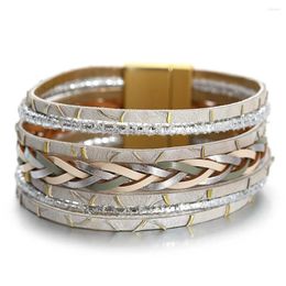 Bracelets de charme Amorcome Bohème Léopard Fishscale En Cuir Imprimé Pour Les Femmes Boho Tressé Multicouche Wrap Bijoux De Mode