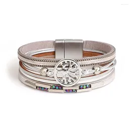 Bracelets de charme Amorcome Bohème Arbre de Vie Pour Femmes Perles En Métal Coloré Wrap Bracelet En Cuir Dames Bijoux Multicouches