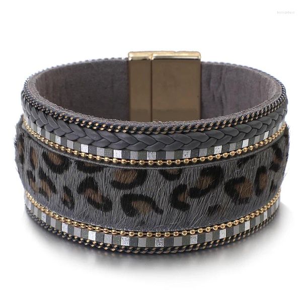 Bracelets de charme Amorcome Tressé Zèbre Animal Fourrure Léopard Imprimé Bracelet En Cuir Pour Femmes Mode Large Wrap Bohème Bijoux Cadeau