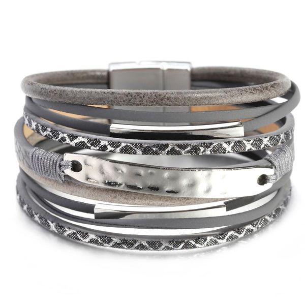 Bracelets porte-bonheur Amorcome mode cuir tressé corde multicouche Wrap Bracelet avec barre en métal pour femmes filles fermoir magnétique bijouxCharme
