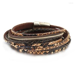 Charm Armbanden Amorcome Mode Lange Dubbele Wrap Lederen Armband Luipaard Print Magneet Gesp Voor Vrouwen Gift Sieraden Groothandel